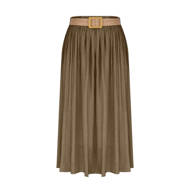 Faldas de Cintura Elástica para las Mujeres de Moda Color Sólido Flamed Tobillo Faldas Casuales para las Mujeres Verano Poliéster