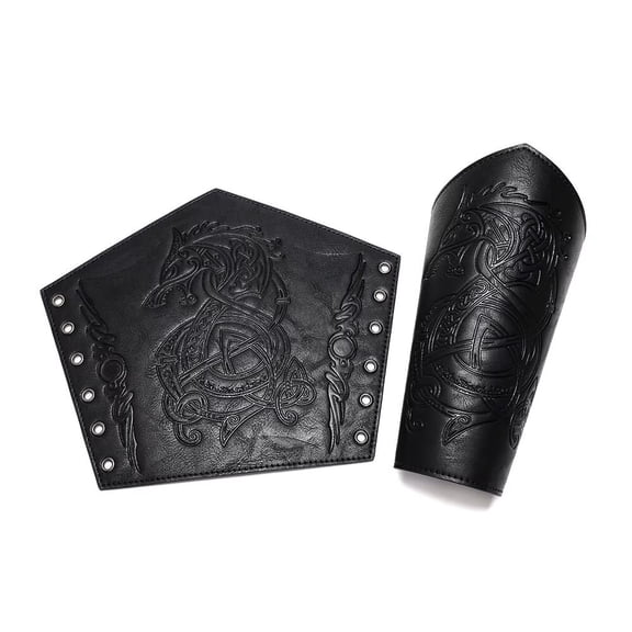 AlevRam 2-Pack Viking Bracers for Adults, Adjustable PU Faux Leather Medieval Arm Guards with Embossed Wolf Design