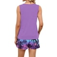 thumbnail image 5 of Sewkxo Two Piece Sets for Women Summer Lounge Drawstring Shorts Sets Tank Square Neck Sleeveless Sweat Sets With Pockets,Purple 2XL, 5 of 5