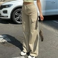 thumbnail image 2 of Lovskoo Cargo Pants for Women High Waisted Casual Pants Baggy Stretchy Wide Leg Streetwear with 6 Pockets Khaki L, 2 of 7