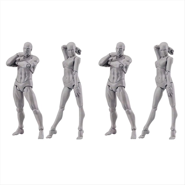2X Body Doll, Artistas Maniquí Blockhead Articulado Maniquí Dibujo Figuras Conjunto Masculino + Femenino (Gris)