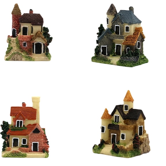 1 Pcs Resin Miniature House Ornament, Fairy Gardening Micro Landscape Village Stone House Crafts Desktop Decoration (Random One)