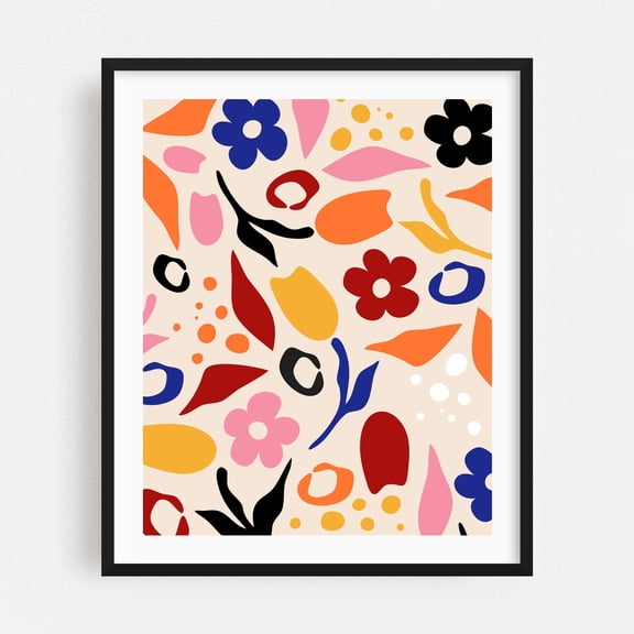 Swaying Petals - India Illustration Floral Abstract Modern Art Pattern Geometric Minimalist Black Framed Wall Art Print 8 x 10 inches