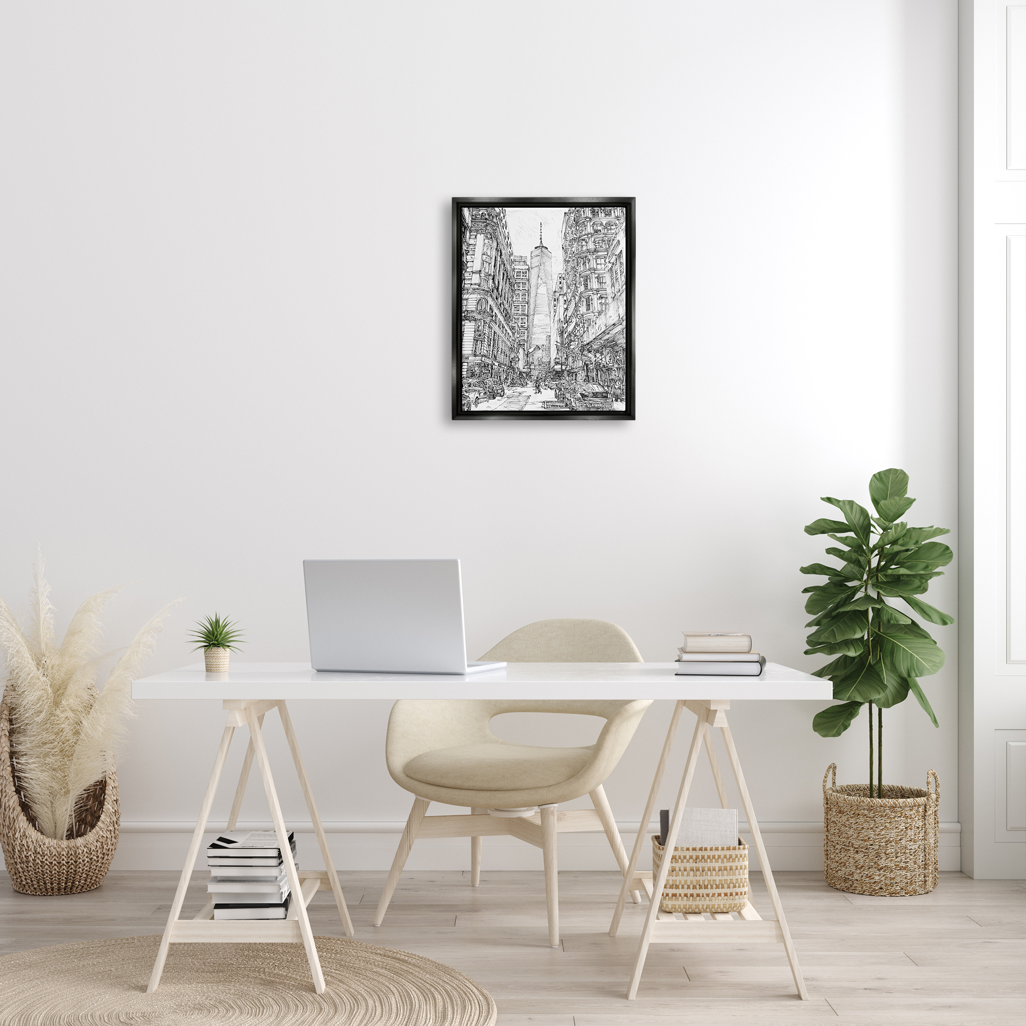 Stupell Urban City Metropolis One World Trade Center Travel & Places Drawing Black Floater Framed Art Print Wall Art
