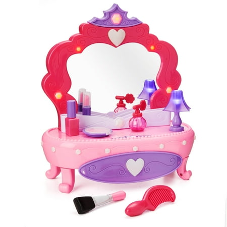 Kid Connection Light-Up Vanity Set with Working Storage Drawer, 7 Pieces