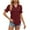 Wine, variant on Timegard Summer Tops for Women Lapel V Neck Ruffle Short Sleeve Eyelet Comfy Solid Color Casual Tops