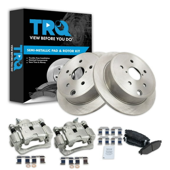 TRQ Rear Brake Pad & Rotor Kit Brake Caliper Brake Pads Brake Rotor Semi-Metallic Fits Select 2015-2019 Subaru WRX