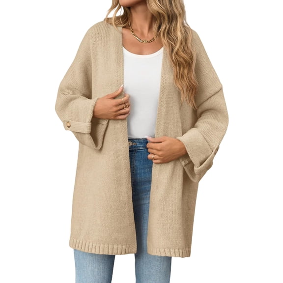 Open Front Women Long Sleeved Oversized Knit Slouchy Casual Loose Cardigan Coat