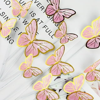 25Pcs Rose Gold Butterfly Happy Birthday Cake Topper Butterfly Glitter 3D Cupcake  Toppers Women Girl's Birthday Party Cake Decorations Butterfly Baby Shower  Party Supplies 