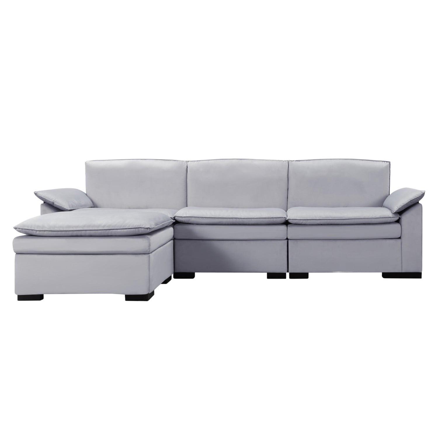Gewnee 117.7" L - Shaped Velvet Modular Ultra Deep Seat Sectional Sofa, Super Comfy 3 -Seater with 1 Ottomans for Living Room