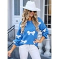 thumbnail image 6 of Women'S Sweater 2025 Fall - Long Sleeve Crewneck Tops Knit Oversized Pullover Casual Print Jumper Blue M, 6 of 8