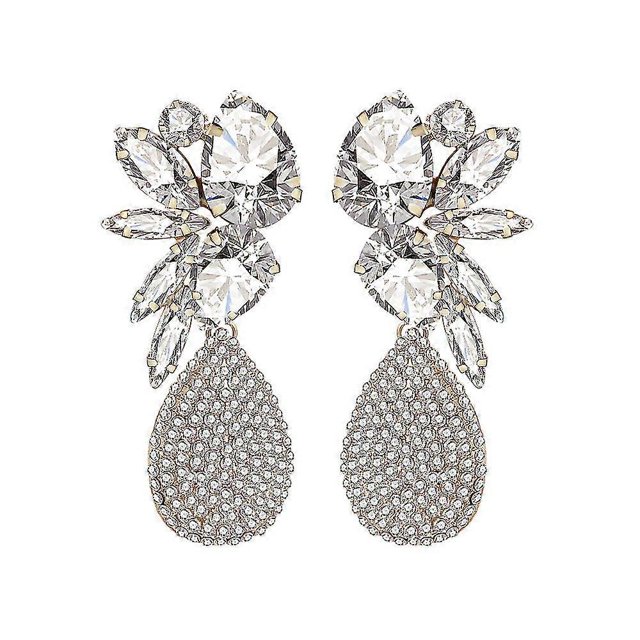 Pendientes colgantes de gota de agua de cristal vintage de lujo para mujer - 56673-WH | Código de modelo 4312 56673-WH