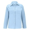 thumbnail image 4 of Blue Women Shirts, Womens Cotton Linen Down Shirt 2025 Spring Casual Long Sleeve Solid Color Shirts Loose Work Tops With Pockets,Women Shirts XL, 4 of 5