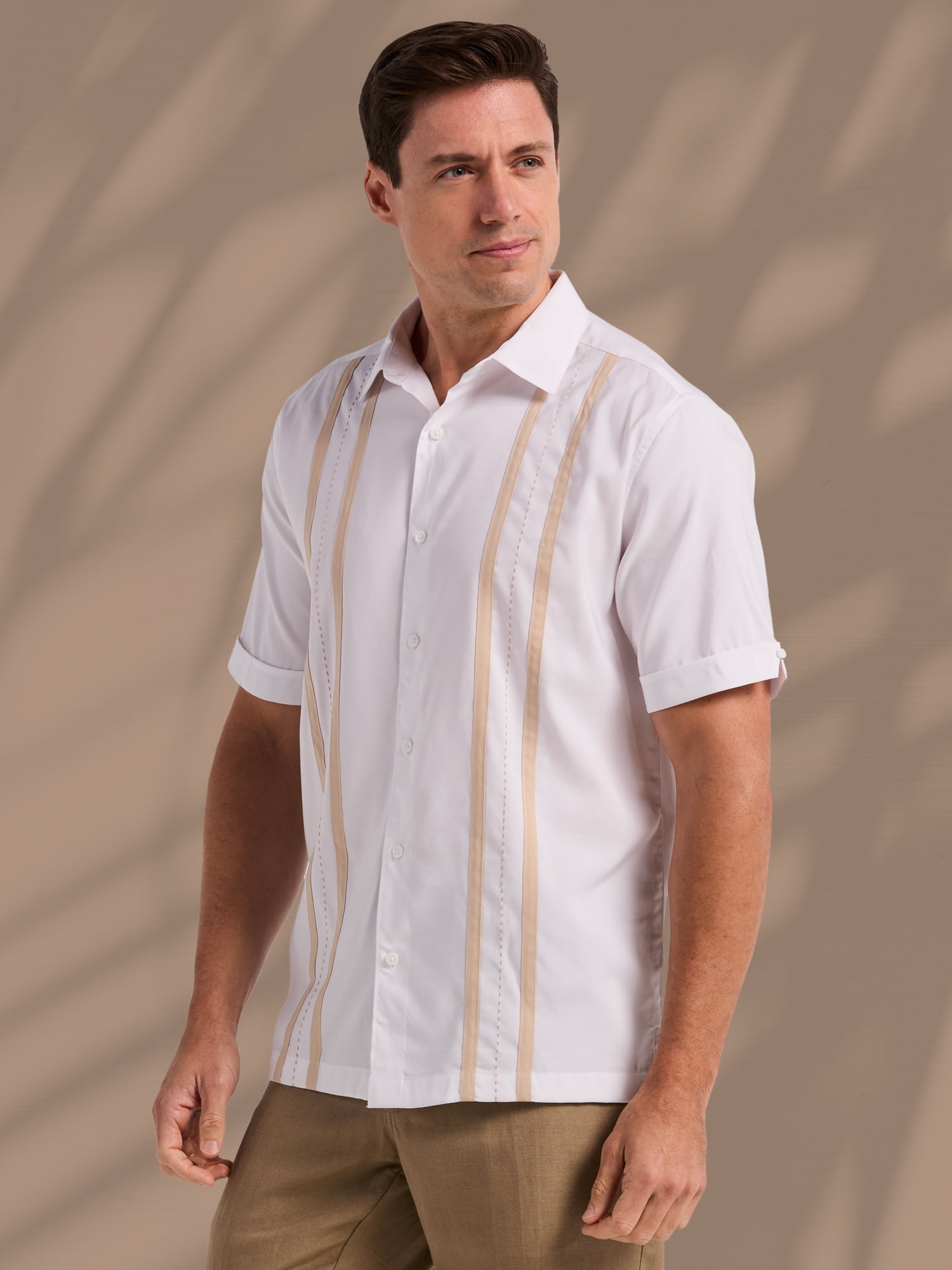 Havanera Men's and Big Men's Front Panel Point Collar Short Sleeve Button-Down Shirt, Sizes S-5XL