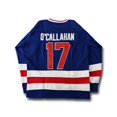 thumbnail image 4 of Camiseta de hockey cosida en azul y blanco del equipo de EE. UU. Miracle On Ice de 1980 con los números 30 de Jim Craig y 17 de Jack O'Callahan y 21 de Mike Eruzione, 4 of 4