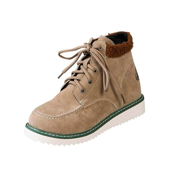 Wdhugt Women'S Platform Heel Snow Boots With Slip On Design For Fall And Winter Warm Short Boots For Casual Wear Flocked Suede Material In Khaki Size 6.5 Us
