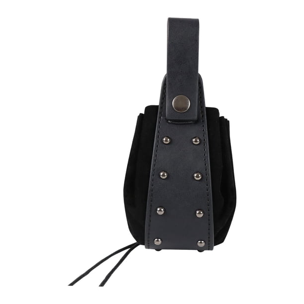 Bolsa de cinturón medieval de cuero sintético portátil para disfraz de Halloween para mujeres y hombres. Negro