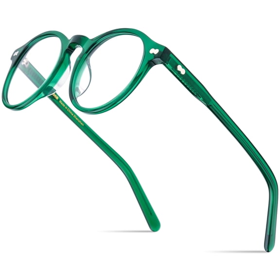 HEPIDEM Acetate Vintage Glasses Frame, Classic Round Spectacles for Men and Women ( 9401Green Mid 46mm )
