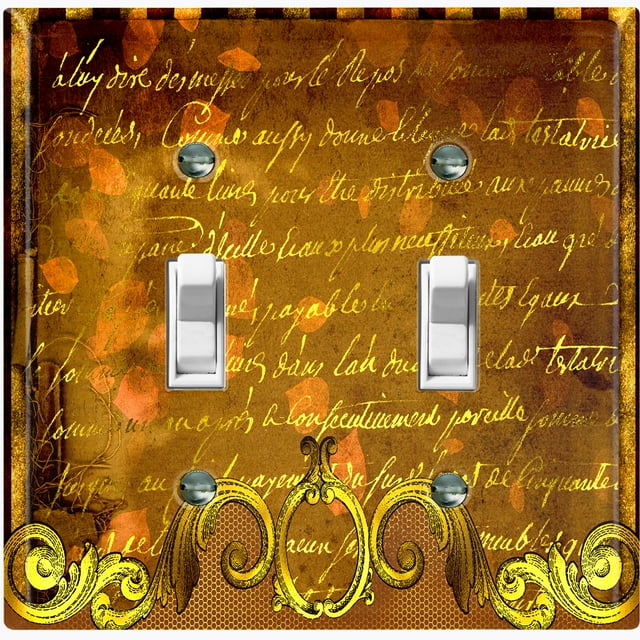 Metal Light Switch Plate Cover Elegant Golden Brown Letter Frame Damask DAM070