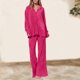 thumbnail image 5 of Blusa Mangas Largas Conjunto de pantalones y top con cuello vuelto para mujer, trajes casuales para mujer (rosa rojo M) Ygjytge Rosa roja T M para Mujer, 5 of 8