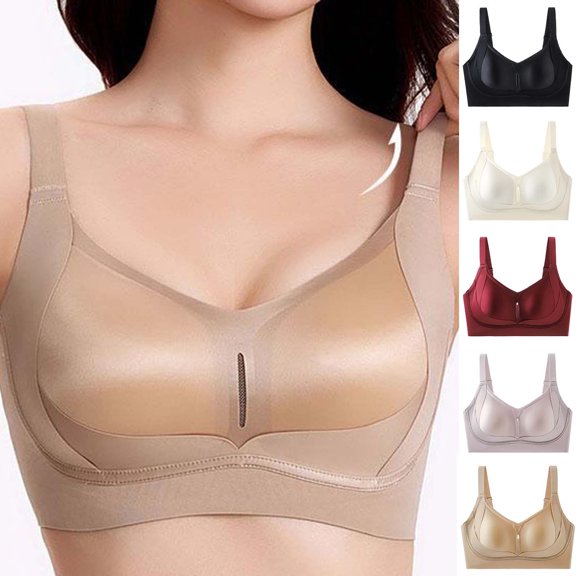 HBGVBA Wireless Bras for Women V Neck Wide Strap Solid Color Comfortable Supportive Soft Bra