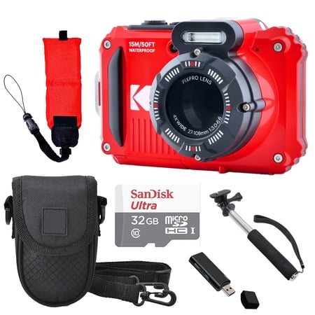 Kodak PIXPRO WPZ2 Digital Camera (Red) + Case + Foam Floating Strap - 32GB Kit