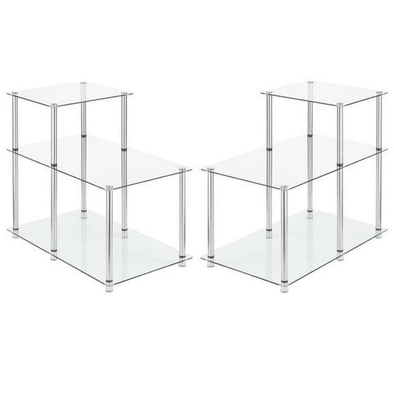 Home Square Designs2Go Three-Tier Clear Glass End Table - Set of 2