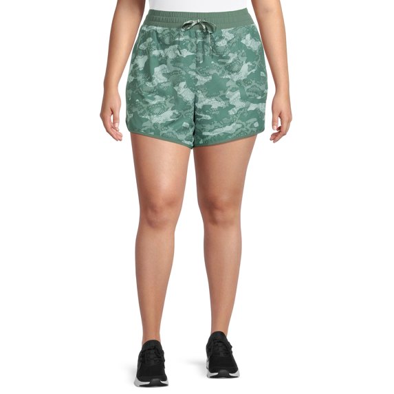 Reebok Women's Plus Size Printed Essential Running Shorts with Pockets