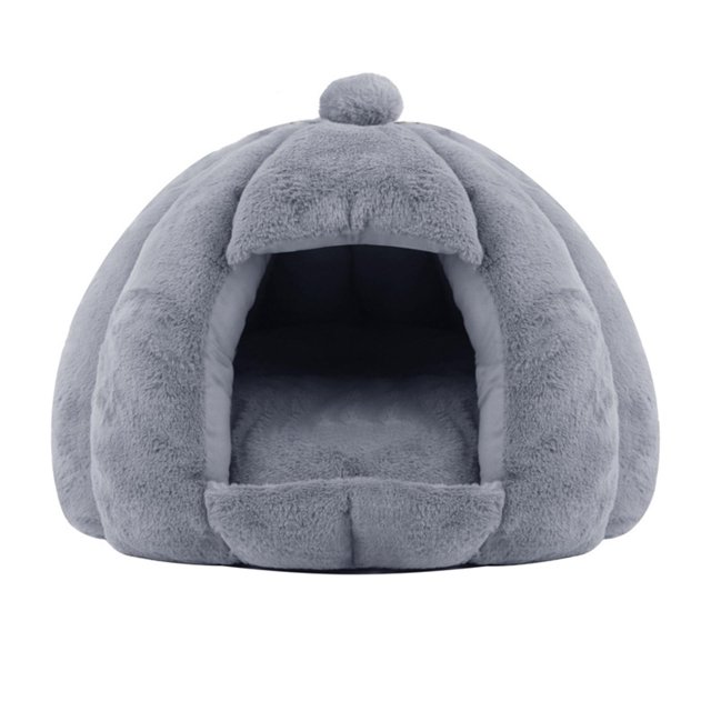 Nido semicerrado para gatos y perros, cama de peluche con fondo antideslizante, suministros para mascotas Gris