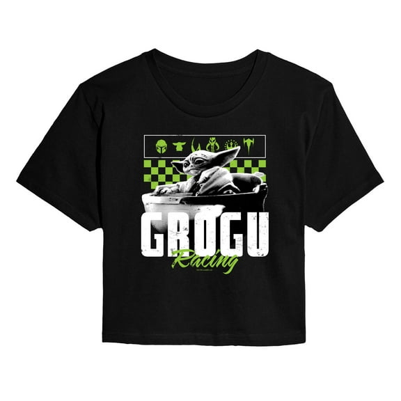 Star Wars - The Mandalorian Grogu Racing Jersey  - Juniors Cropped Short Sleeve Graphic T-Shirt