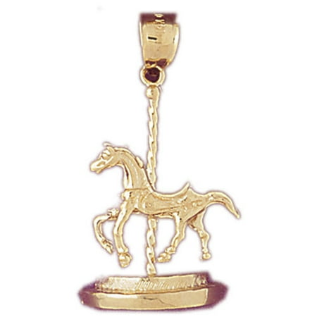 14K Yellow Gold Carousel Horse Pendant - 34 mm