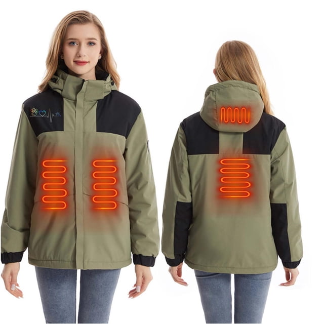 RXIRUCGD USB Intelligent Constant Temperature Heated Windproof Plus Size Coat For Men And Women Winter 4 Heated Jacket Coat( Army Green, Size:L )