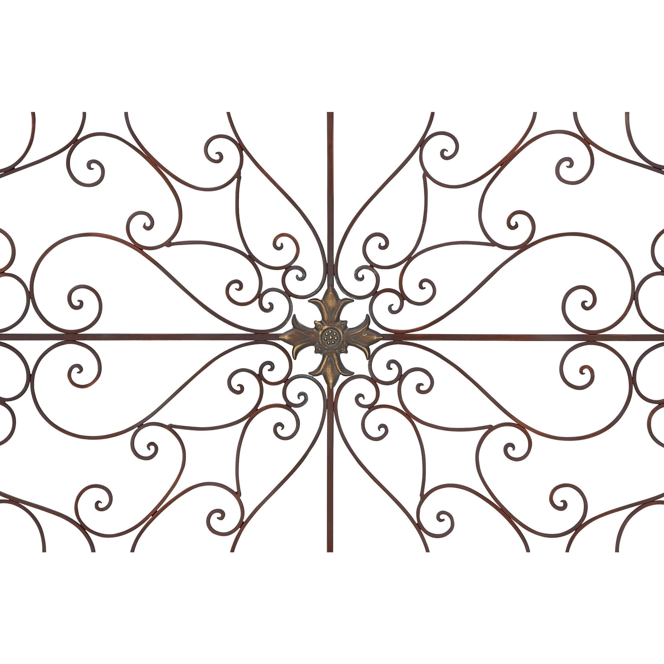 DecMode Brown Metal Scrolled Medallion Fleur De Lis Wall Decor