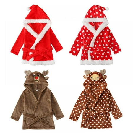 

SYNPOS Christmas Hooded Robe Warm Soft Plush Sleepwear Housecoat 1-6 Years