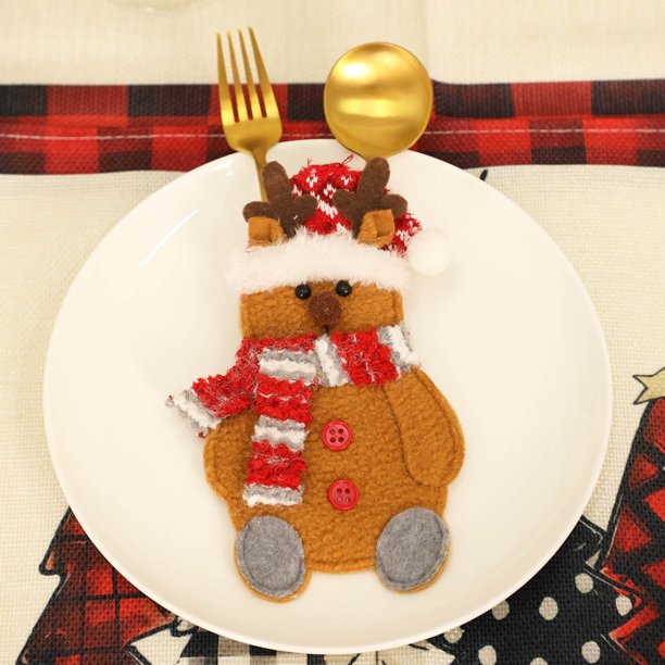 ¡Compra Ya y Ahorra Más!, Juego de cubiertos decorativos navideños, Papá Noel, muñeco de nieve, reno, cuchillo y tenedor, bolsa para cubiertos Akmoler