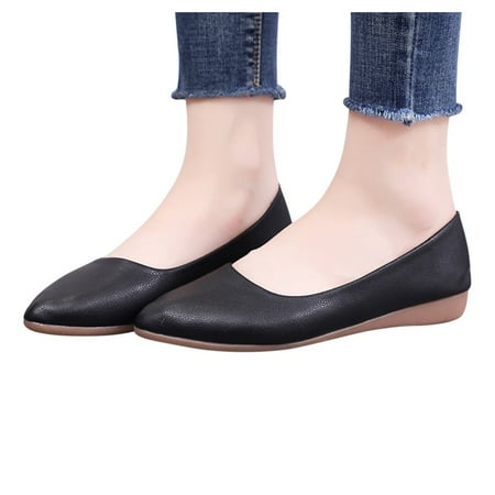 

F21 Fashion Women Pointed Toe Slip-On Shoes Solid Color Jobs Single Shoes Peas Shoes Flat Sandals Dress Shoes Size 9 Black