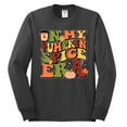 thumbnail image 2 of Wild Bobby In My Pumpkin Spice Era Groovy Letters Smiley Faces Thunderbolts Leaves Halloween Men Long Sleeve Shirt, Charcoal, Large, 2 of 6