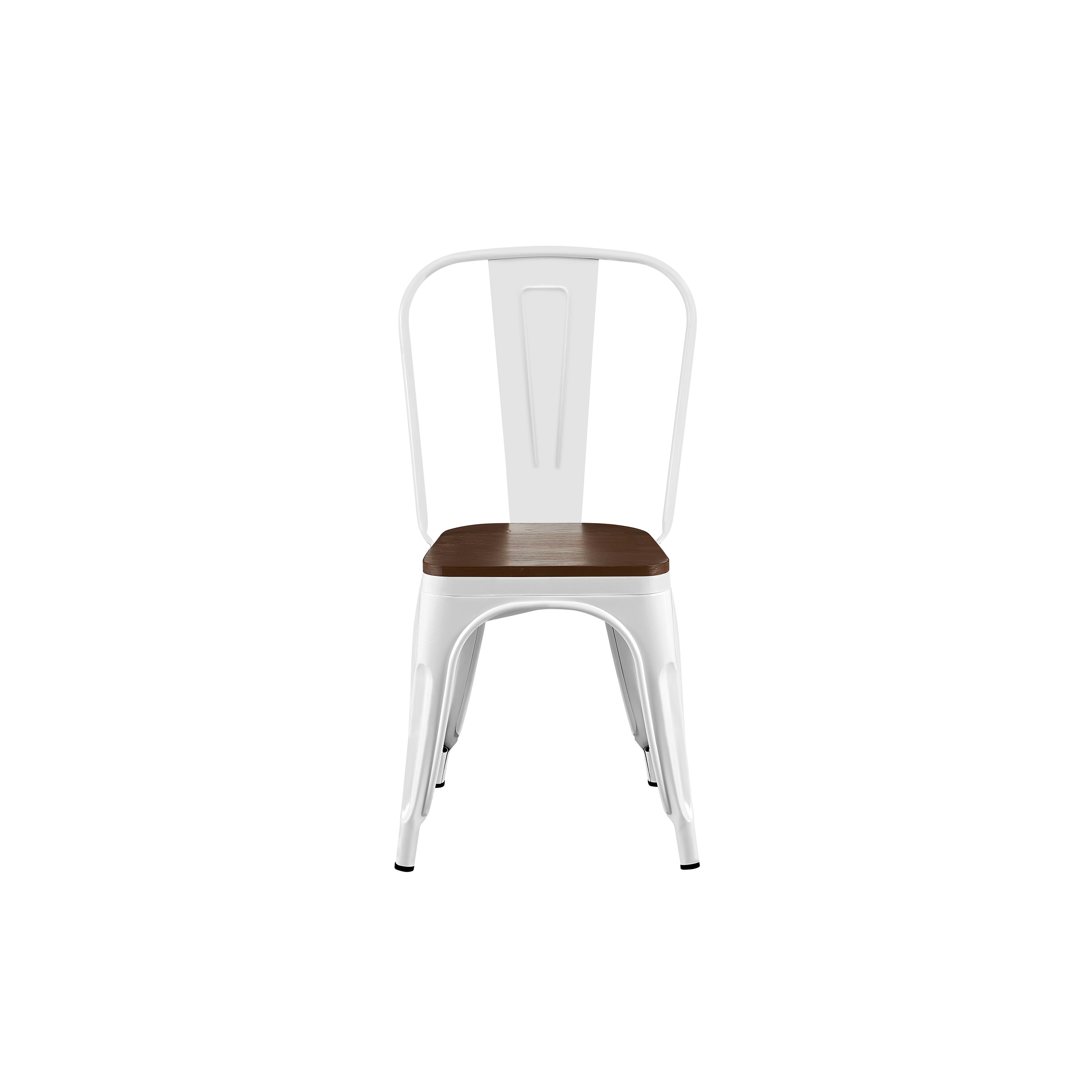 High Gloss White with Walnut Wooden Seat Industrial Metal Dining Chairs 18 Inch Seat Height Stackable, Set of 4