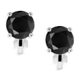 thumbnail image 2 of 2CT Boucles d'Oreilles Solitaire Rondes en Zircon Cubique CZ à Clip Noir Brillant en Laiton Plaqué Argent Rhodié Onyx Simulé, 2 of 7