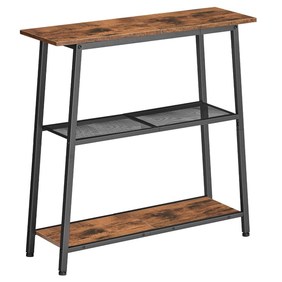 30" Narrow Console Table, 3-Tier Small Entryway Table with Storage Shelves, Behind Couch Sofa Table, Hallway Table for Entryway, Foyer, Hallway, Living Room, Rustic Brown and Black