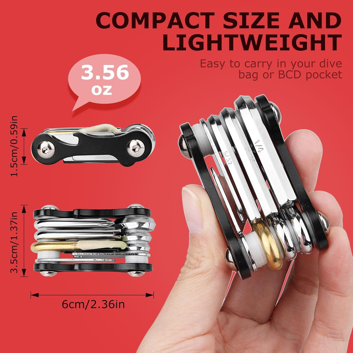 ABCISI Scuba Multi-Tool, Sturdy Mini Compact 8-in-1 Stainless Steel Diving Dive Tools, Multifunctional Portable Repair Set for Repairing & Adjusting Diver Gears, Black