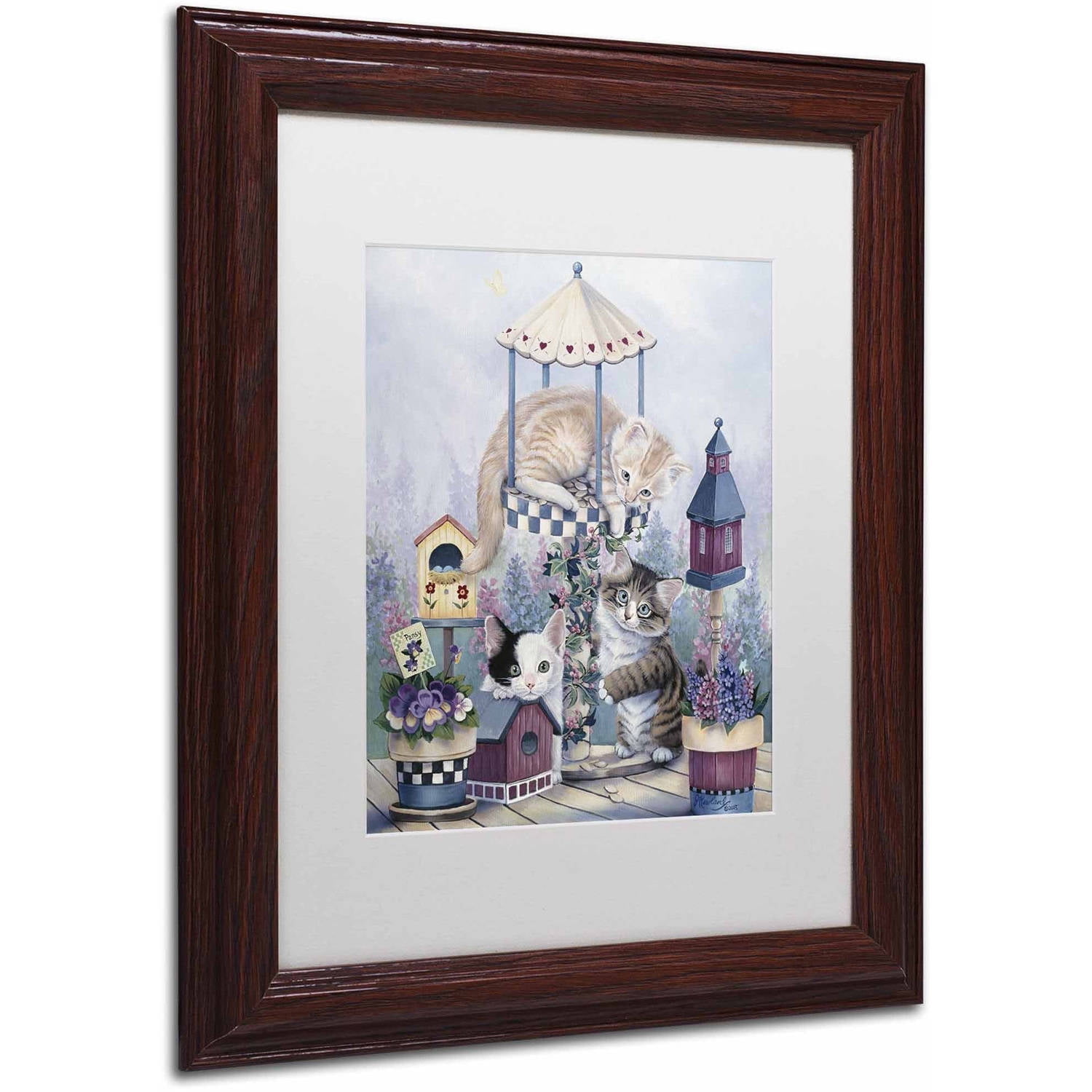 Trademark Fine Art 'Cat Carousel' Canvas Art by Jenny Newland, White Matte, Wood Frame