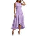 thumbnail image 2 of Smsaxvxz Dresses for Women Fashion Solid Crew Neck Sleeveless Irregular Ruffle Hem Casual Beach Summer Sundress Purple M, 2 of 10
