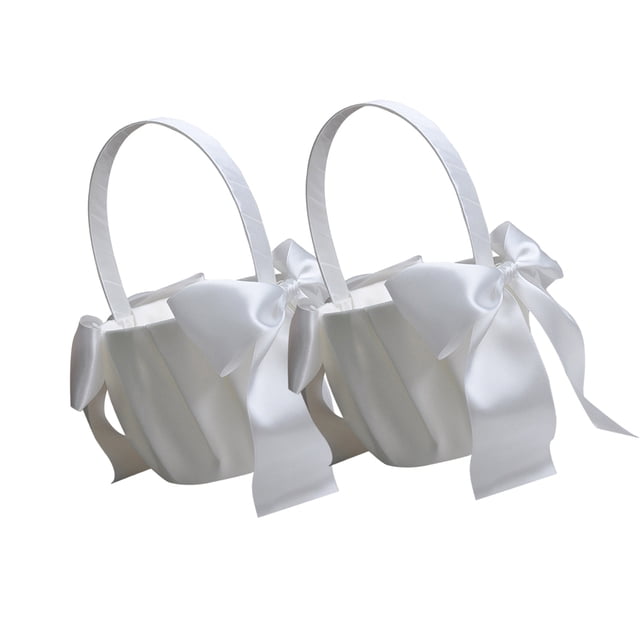 Toystoory Cesta de flores con lazo romántico de diseño Simple de 2 piezas, cestas para portador de anillo de compromiso de boda, decoración de Decoración del hogar Blanco natural