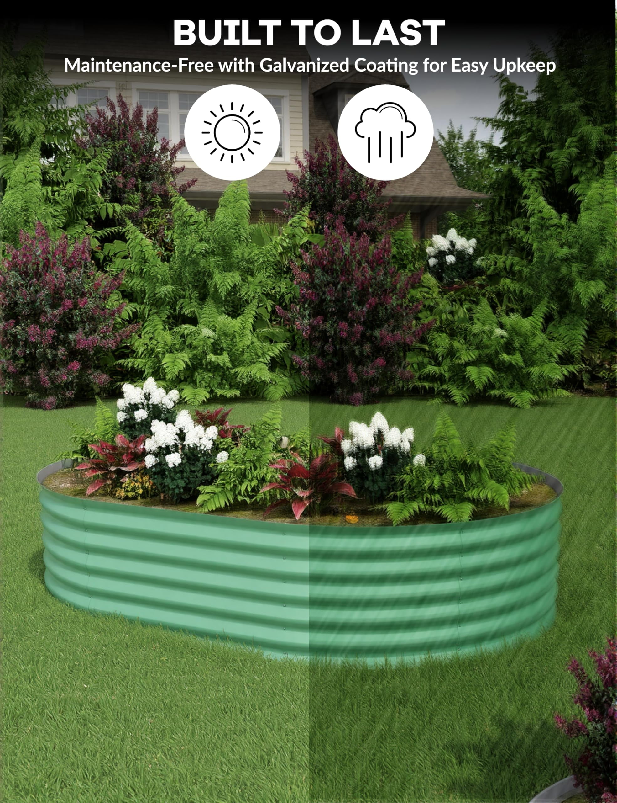 Towallmark Raised Garden Bed,Large Metal Garden Beds Galvanized Steel Planter Box for Vegetables Flowers Herbs,Oval,120*60*60cm,1 Pack,Green