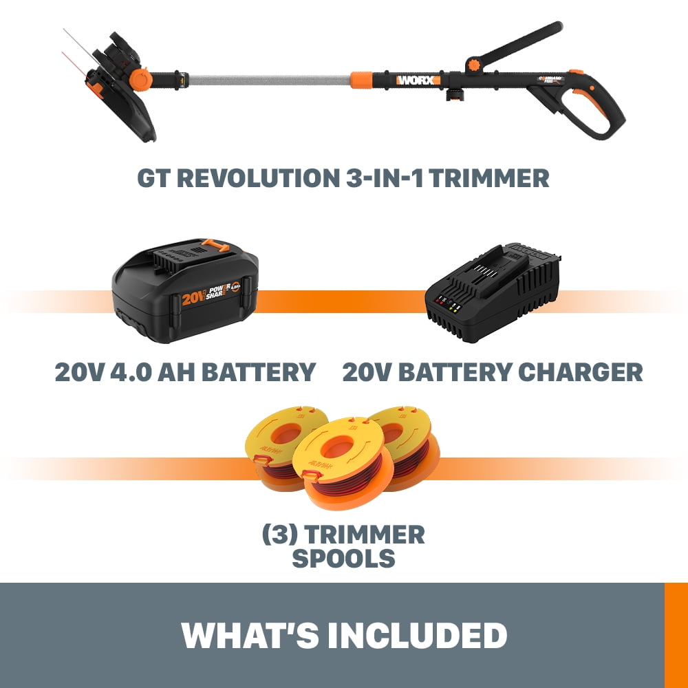 Restored Worx WG170.3 20V PowerShare Cordless 12" Grass and Weed String Trimmer and Edger with Battery and Charger (Refurbished)