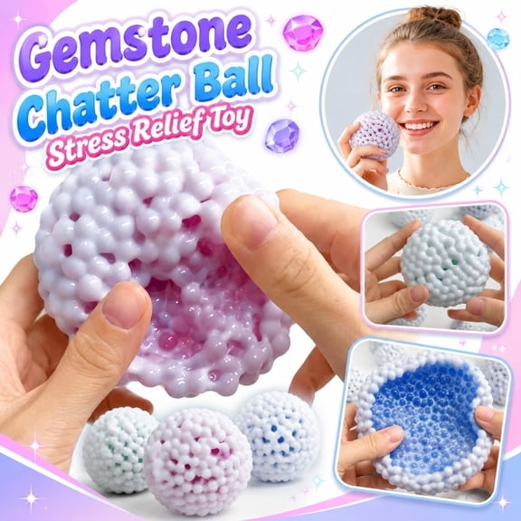 NookHive 1pc Gemstone Crunchy Stress Ball - Squeeze Sensory Ball with Beads Sound, Slow Rising Squishy Balls, Pocket Size Fidget Toy, Crunchy Squishy for Stress,B
