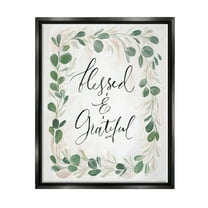 Stupell Industries Blessed & Grateful Botanical Eucalyptus Border Calligraphy Graphic Art Jet Black Floating Framed Canvas Print Wall Art, Design by Caverly Smith