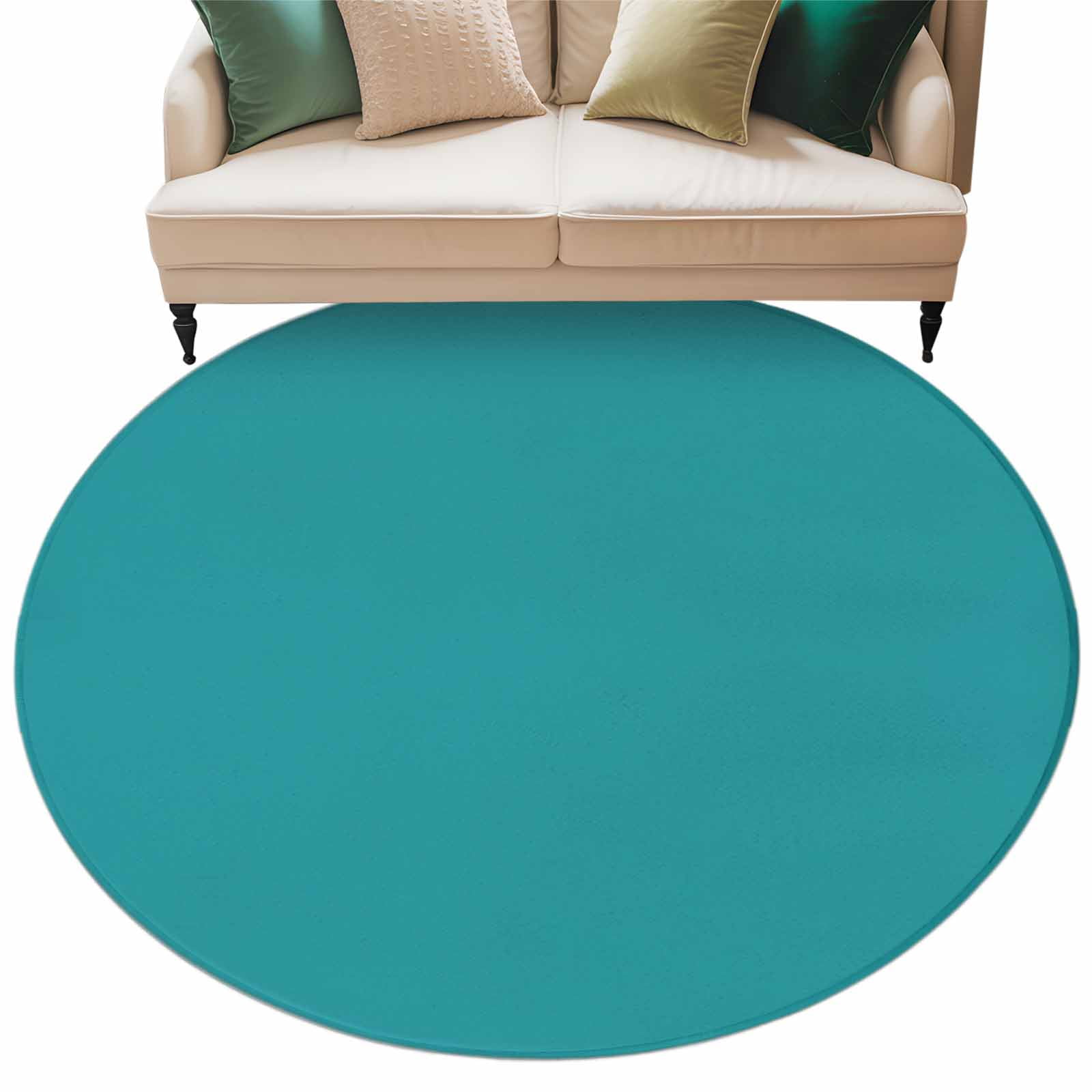 Teal 7ft Round Rug, Farmhouse Solid Turquoise Color Modern Art Non-Skid Rubber Backing Large Area Rugs - Living Room Bedroom Home Office, Indoor Floor Mat Carpets Washable Rug
