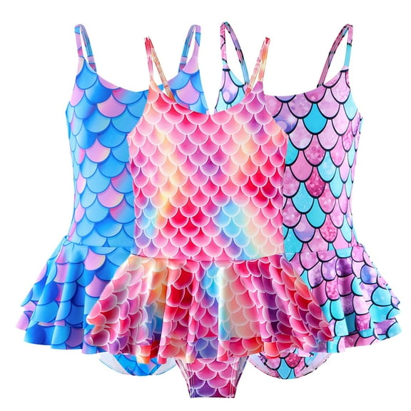 YTDSCS Toddler Girls Summer Swimsuits One Piece Swimwear for Girls Halter Bathing Suit Beach Princess Swim Dress Quick Dry Swimwear for Kids 3-10T